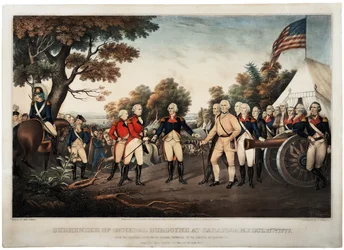 Kapitulation von General Burgoyne in Saratoga, N.Y., 17. Oktober 1777, Druck von Nathaniel Currier, 1852